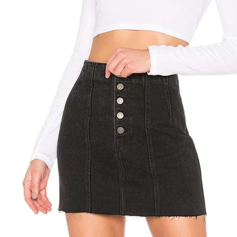 Revolve GRLFRND Twiggy Black Button-Fly Raw Hem Mini Denim Skirt - Size 31